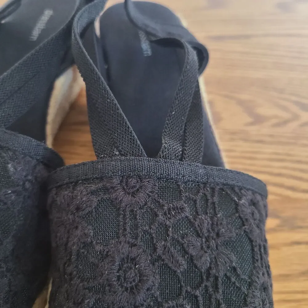 Dressbarn Taylor Black Lace Jute Heel Espadrille Wedge Sandals Size 8